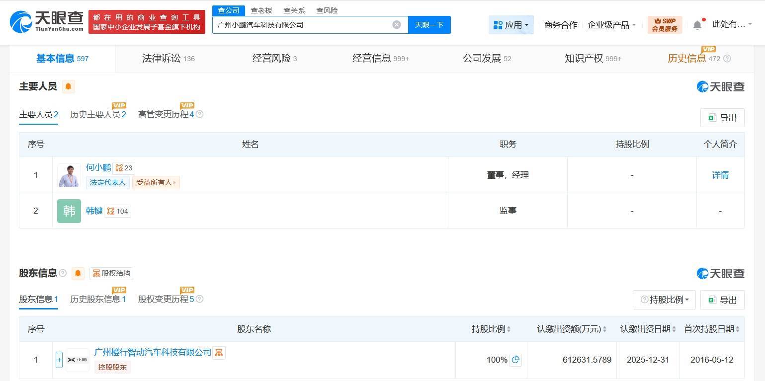 何小鵬在廣州小鵬汽車科技公司職位發生變更:中航光電科技股份有限公司